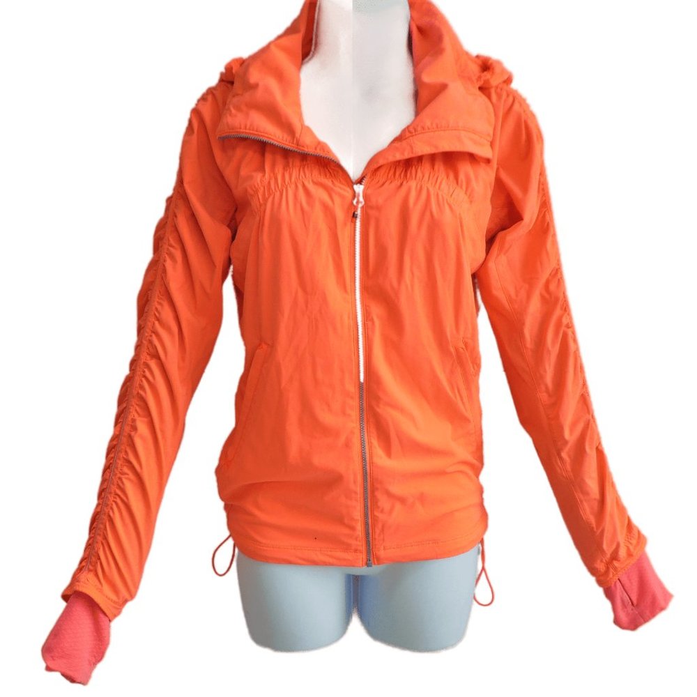 Lululemon Gather Me Slightly Jacket Neon Orange Zip Packable Hood Drawcord 2 - Picture 2 of 8